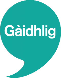 Picture: The cleachdi logo - a green speechmark with Gàidhlig written in it