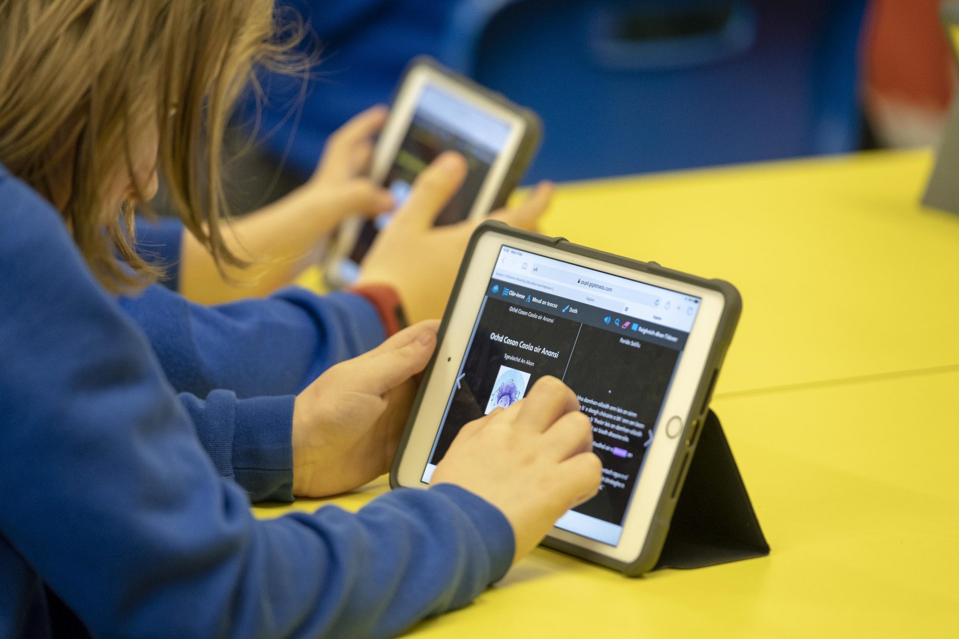 Picture: Primary school pupils doing school work on iPads.