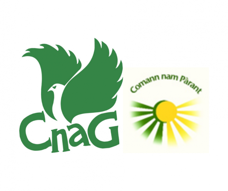 Graphic: The Comunn na Gàidhlig and Comann nam Pàrant logos on a white background.