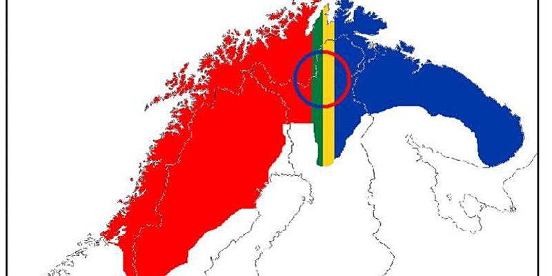 Graphic: A map of northern Europe with the areas where the Sámi languages are spoken highlighted in different colours.