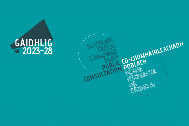 Graphic: Text reads National Gaelic Language Plan Consultation'.