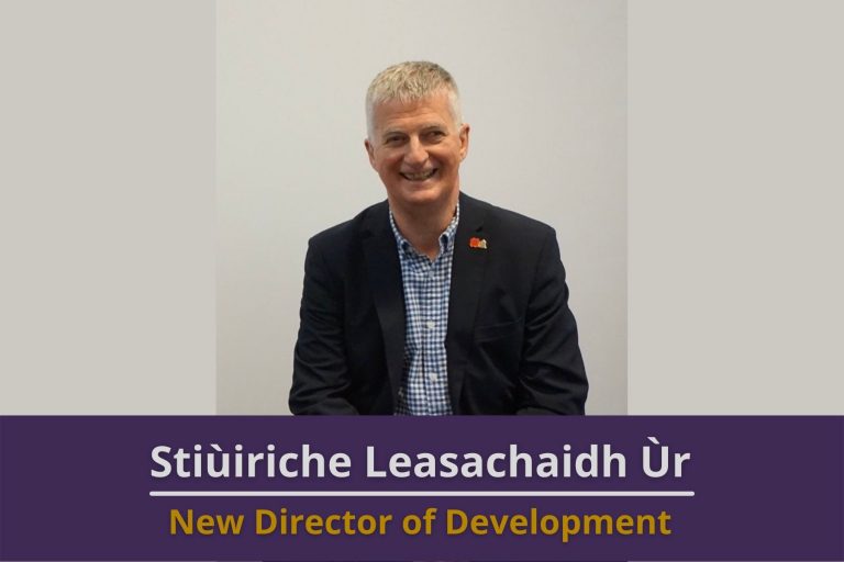 Picture: Iain MacMillan, Bòrd na Gàidhig's Director of Development. Text reads 'New Director of Development'.