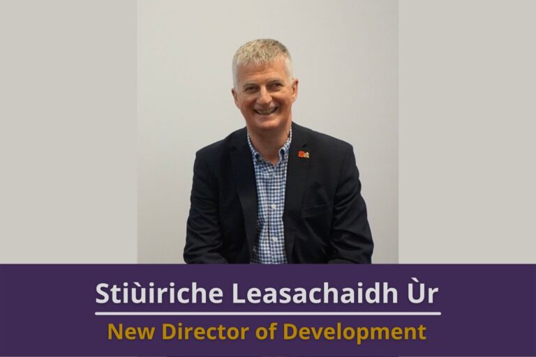 Picture: Iain MacMillan, Bòrd na Gàidhig's Director of Development. Text reads 'New Director of Development'.