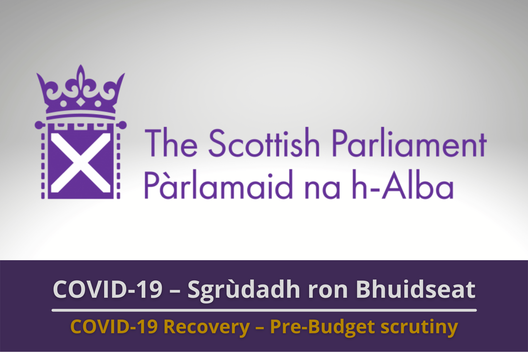 Graphic: Scottish Parliament Logo on an off-white background. Text reads 'COVID-19 Recovery - Pre-budget Scruteny'.