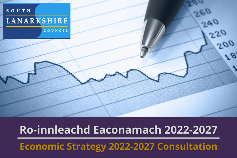 Picture: A pen resting on a paper graph. Text reads 'Economic Strategy 2022-2027 Consultation'.