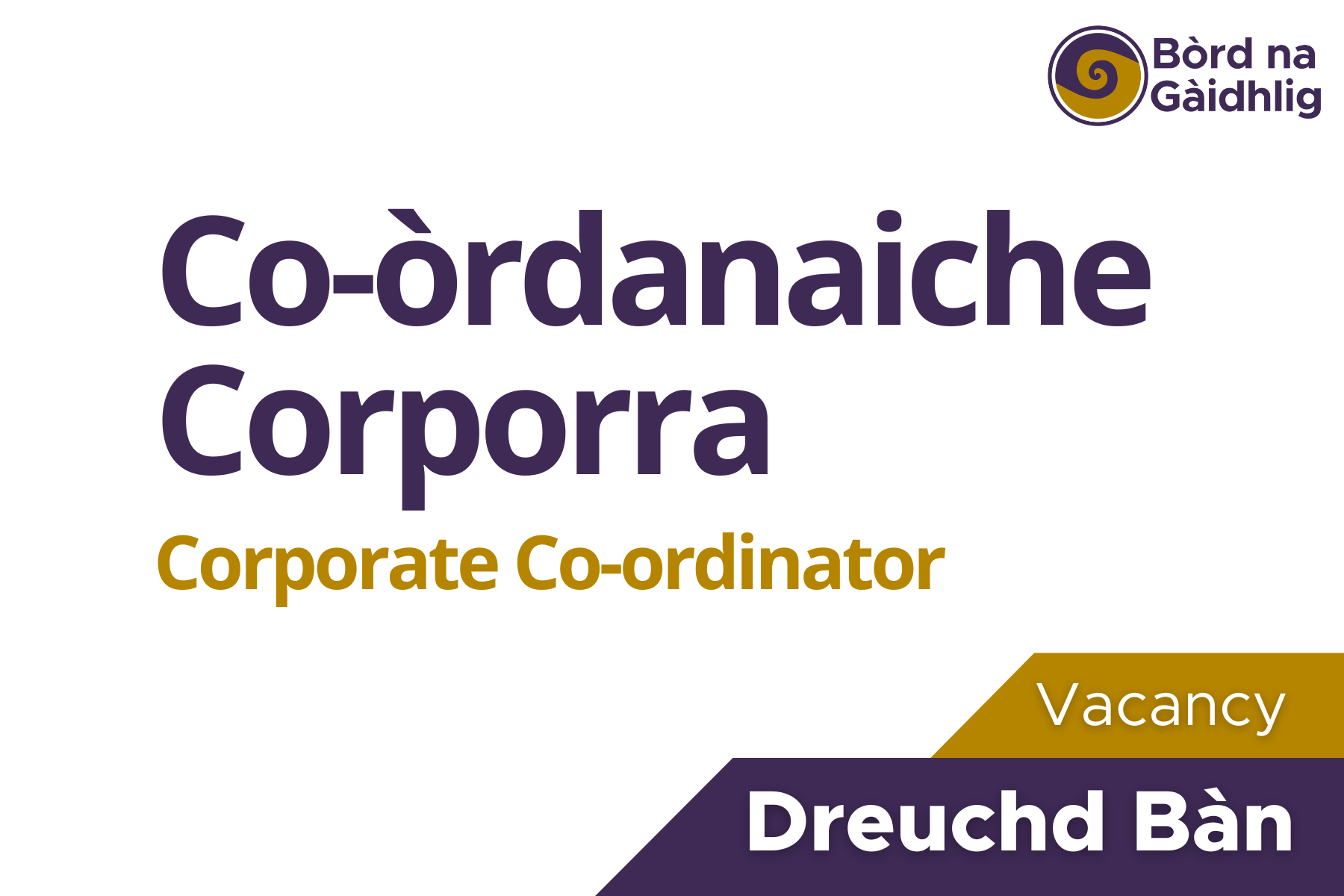 Graphic: Text reads 'Vacancy - Corporate Co-ordinator'.